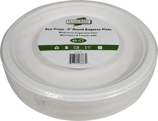 ECO-CRAZE - 9" Round Bagasse Plate - Retail Pack