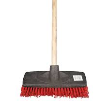 Red 12" Push Broom W/Wooden Handle