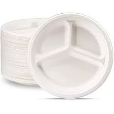 ECO-CRAZE - 9" 3 Compartment-Bagasse Round Plate - retail pack